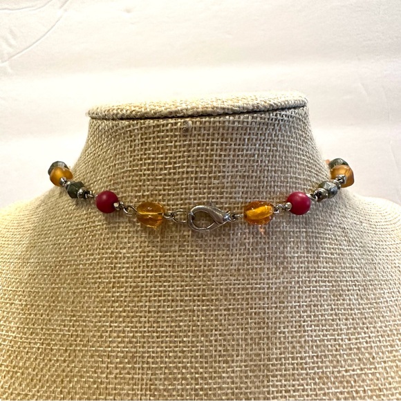 Multi-color Boho Genuine Gemstone & Glass beaded Necklace red, green, yellow - Picture 10 of 11